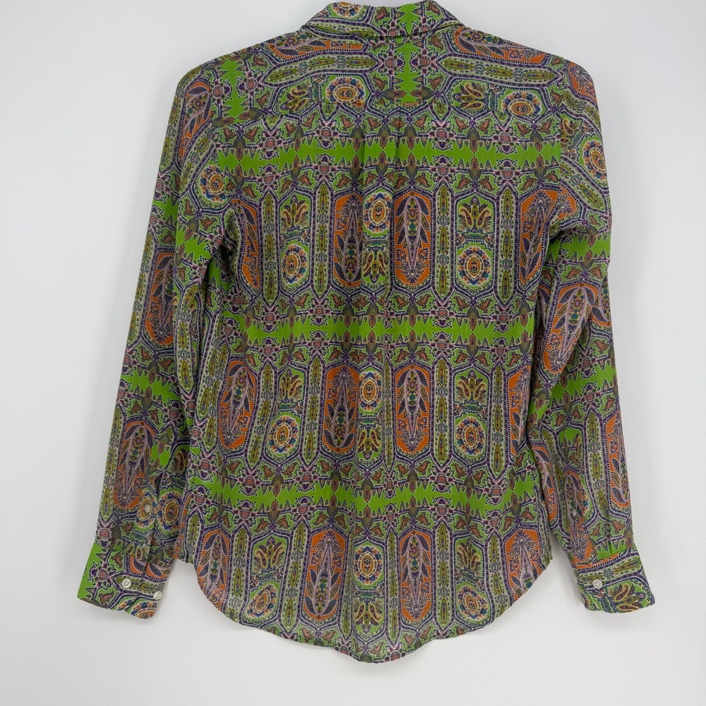 Chaps Button Down Shirt Womens XS Green Paisley Long Sleeve Boho Career Preppy - Picture 4 of 7